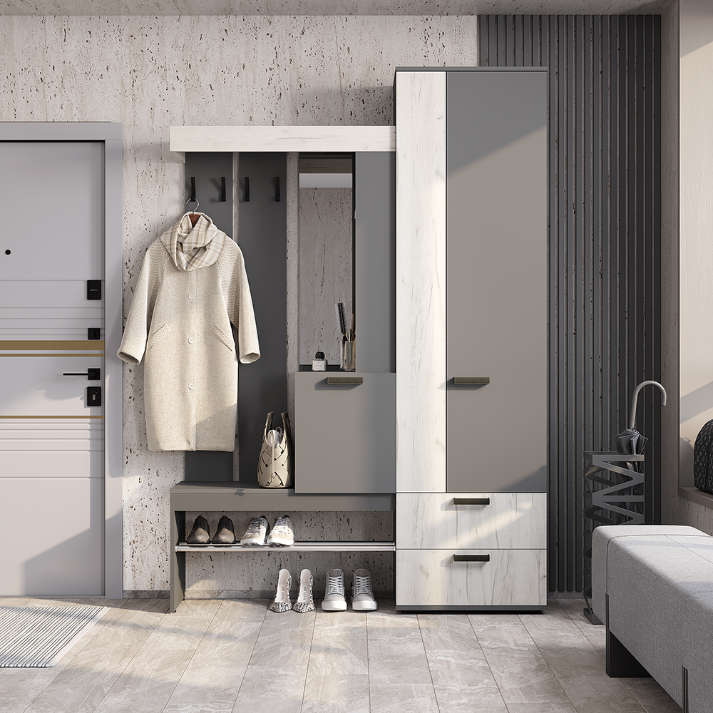 "ТРАМП" Прихожая Графит/дуб крафт белый