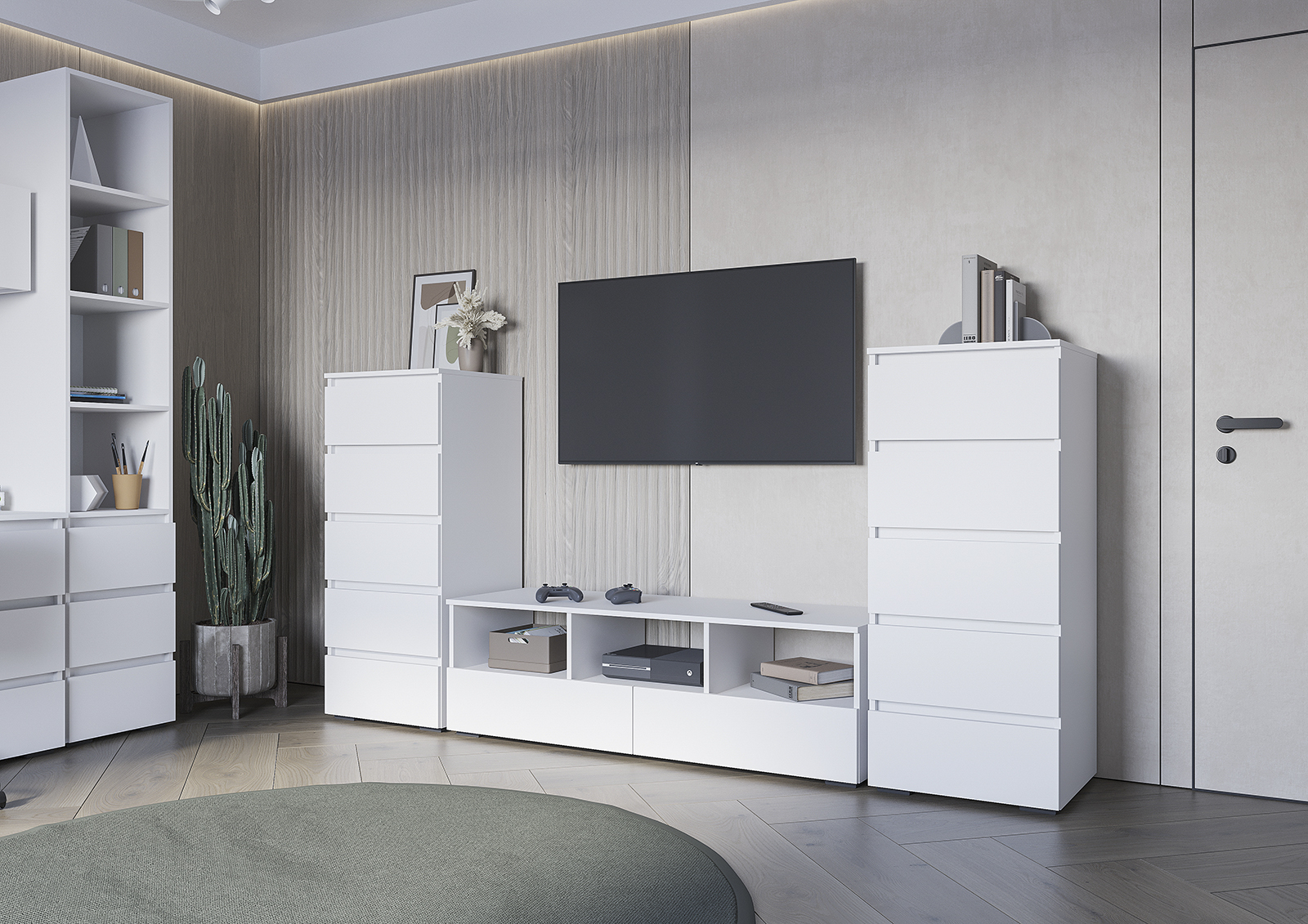 ХЕЛЕН КМ 03 Комод 502 5 ящиков (0,502х1,188х0,460)ФАСАД БЕЛЫЙ/КОРПУС БЕЛЫЙ