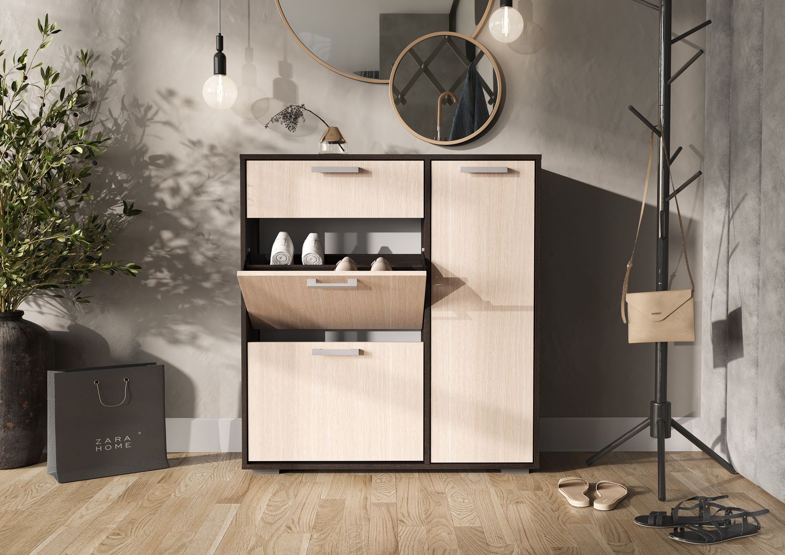 ДЕЛИ обувница №4 (0,96х1,02х0,33) фасад БЕЛФОРТ/корпус ВЕНГЕ