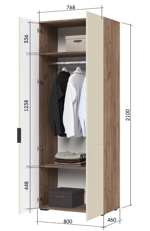 СОНАТА ШК 02 Шкаф 2-х створчатый (800х2100х460)Фасад МДФ МОНО КЕРАМИКА/Корпус ДУБ КРАФТ ТАБАЧНЫЙ