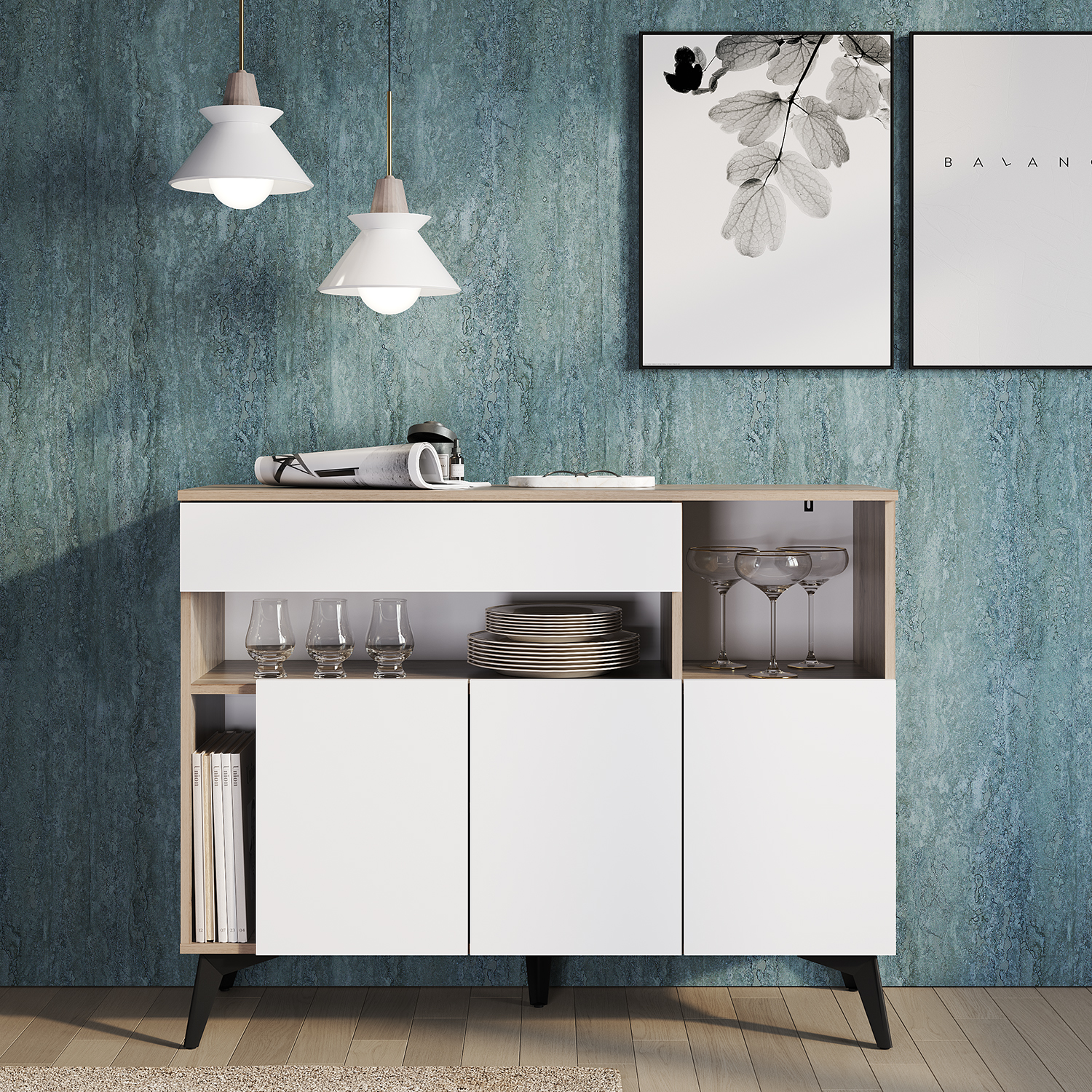 "Ева" Комод КМ-11(Дуб смоки/белый) 