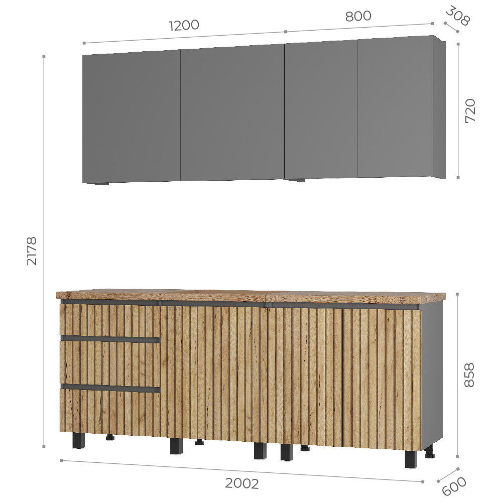 2,00 Кухня "Шерлок" крафт/графит