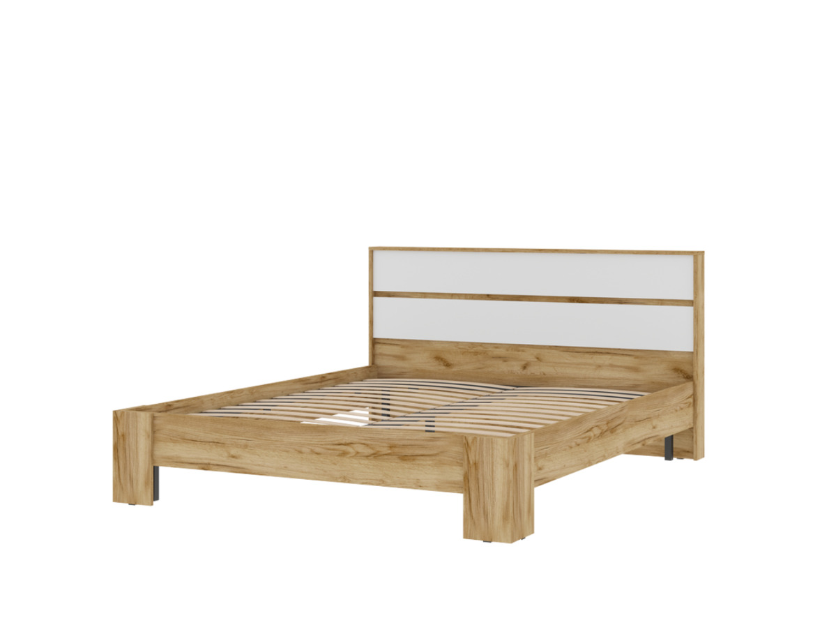 ХЕЛЕН КР 03 Кровать 1.6х2.0 (1,670х0,928х2,114)ФАСАД БЕЛЫЙ/КОРПУС ДУБ КРАФТ ЗОЛОТО