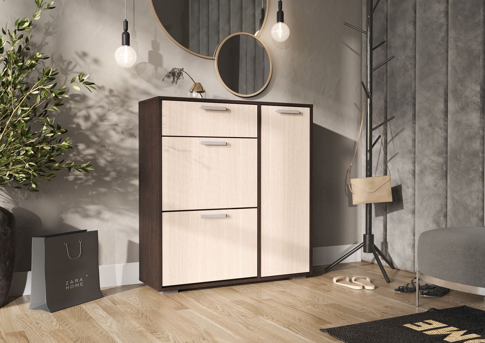 ДЕЛИ обувница №4 (0,96х1,02х0,33) фасад БЕЛФОРТ/корпус ВЕНГЕ