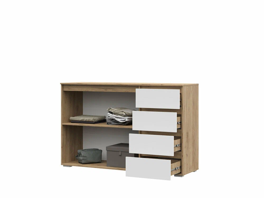 ХЕЛЕН КМ 06 Комод 4 ящика (1502х958х460) Фасад БЕЛЫЙ/Корпус ДУБ КРАФТ ЗОЛОТО