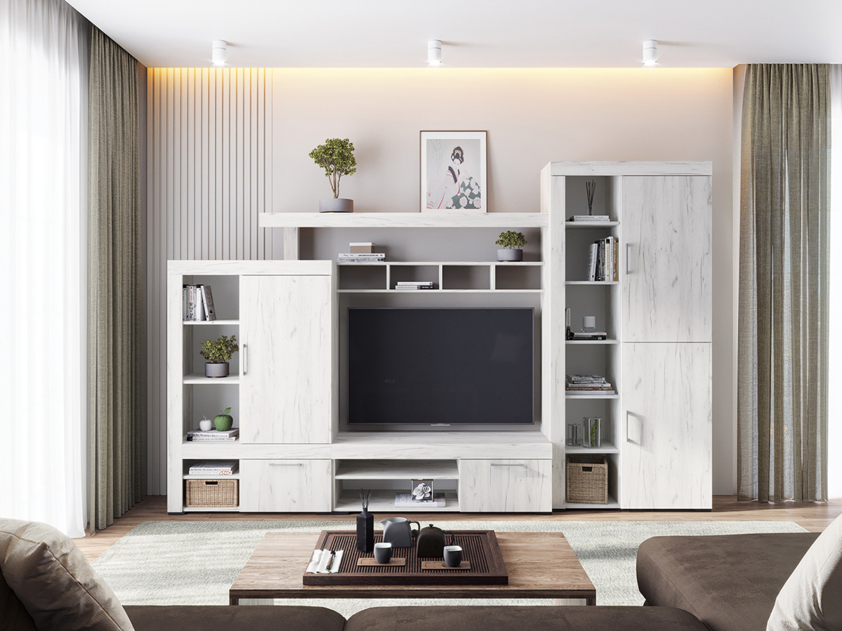 ГРАНД Тумба под ТВ (1,202 х0,391х0,449)Дуб крафт Белый