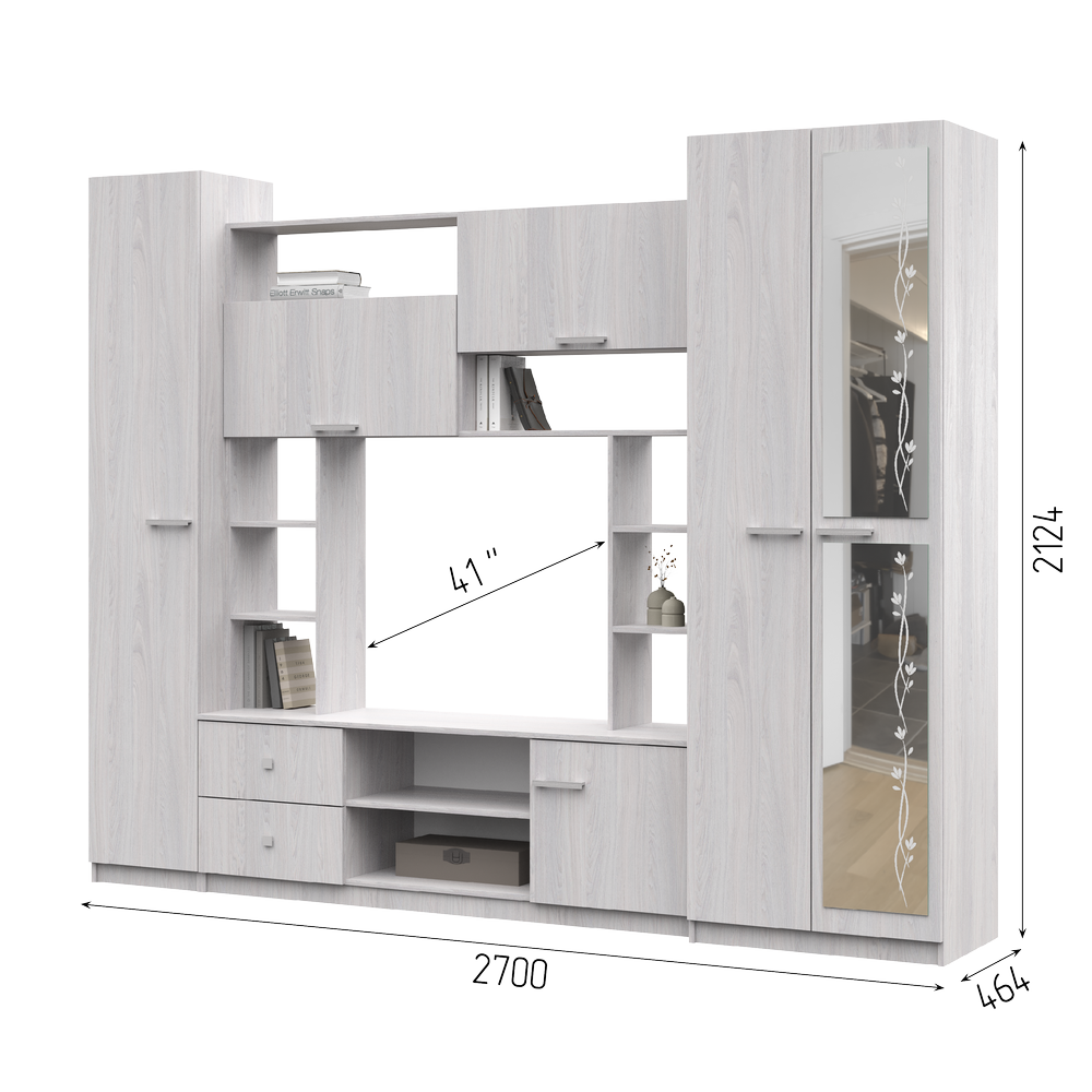 Гостиная МАРТА-М (2,7х2,124х0,468/ТВ 0,936х0,812) фасад АНКОР/корпус АНКОР