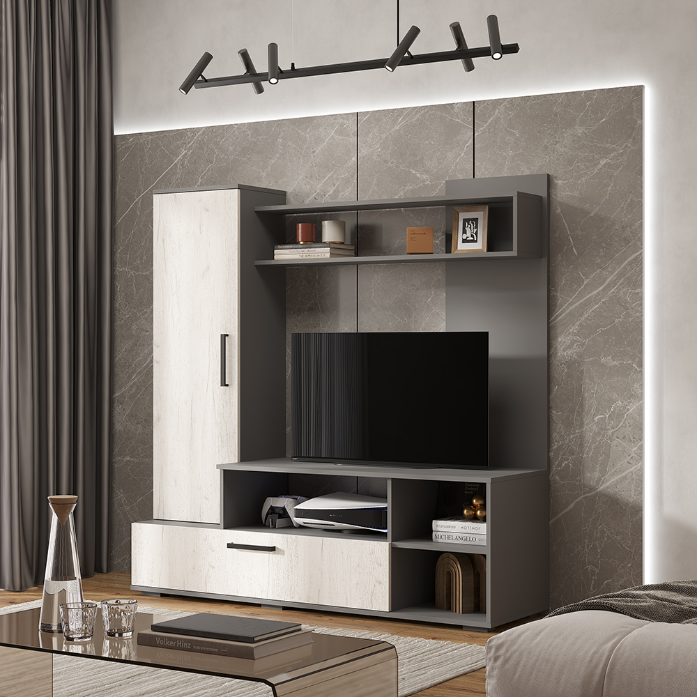 "Евро-2" Гостиная Графит/дуб крафт белый