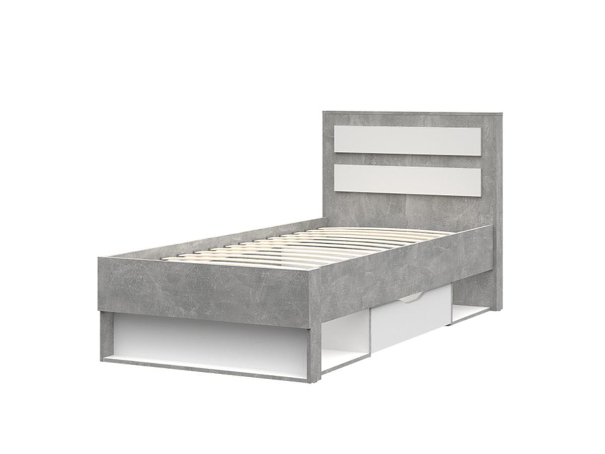 ДЕНВЕР КР 01 Кровать 0,9х2,0 (970х986х2110) Фасад БЕЛЫЙ/Корпус АТЕЛЬЕ СВЕТЛЫЙ