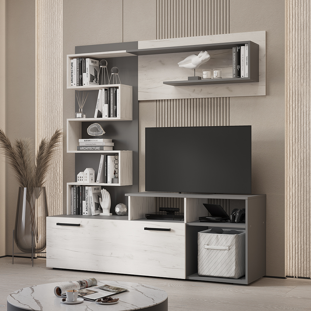 "Евро" Гостиная Графит/дуб крафт белый