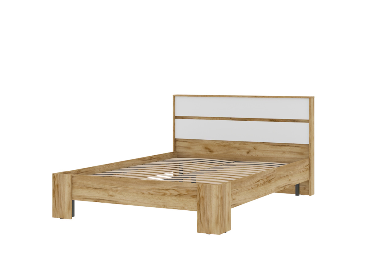 ХЕЛЕН КР 02 Кровать 1.4х2.0 (1,470х0,928х2,114)ФАСАД БЕЛЫЙ/КОРПУС ДУБ КРАФТ ЗОЛОТО