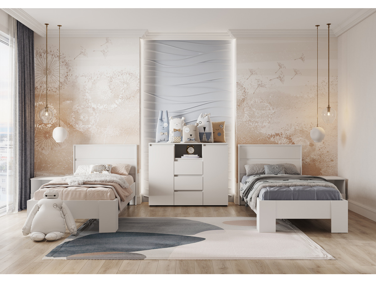 ХЕЛЕН КР 01 Кровать 0.9х2.0 (0,970х0,928х2,114)ФАСАД БЕЛЫЙ/КОРПУС БЕЛЫЙ