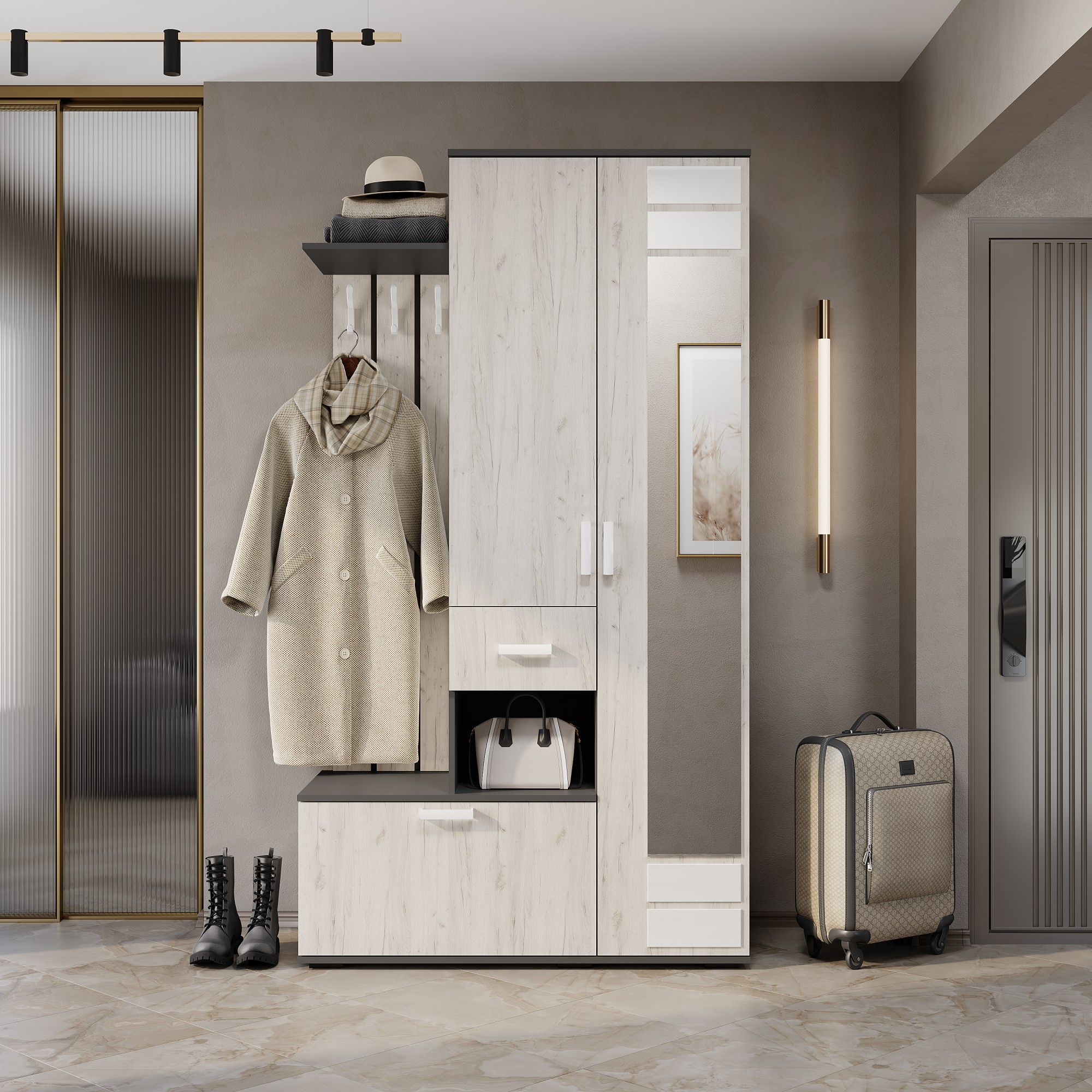 "Лира" Прихожая 1,20 Графит/дуб крафт