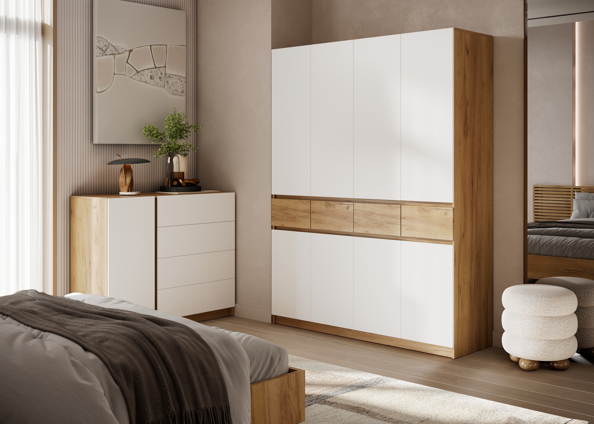 БОСТОН ЛАЙТ Шкаф ШК-004 (4-ств.) Дуб Крафт золотой/Белый (Гладкий)