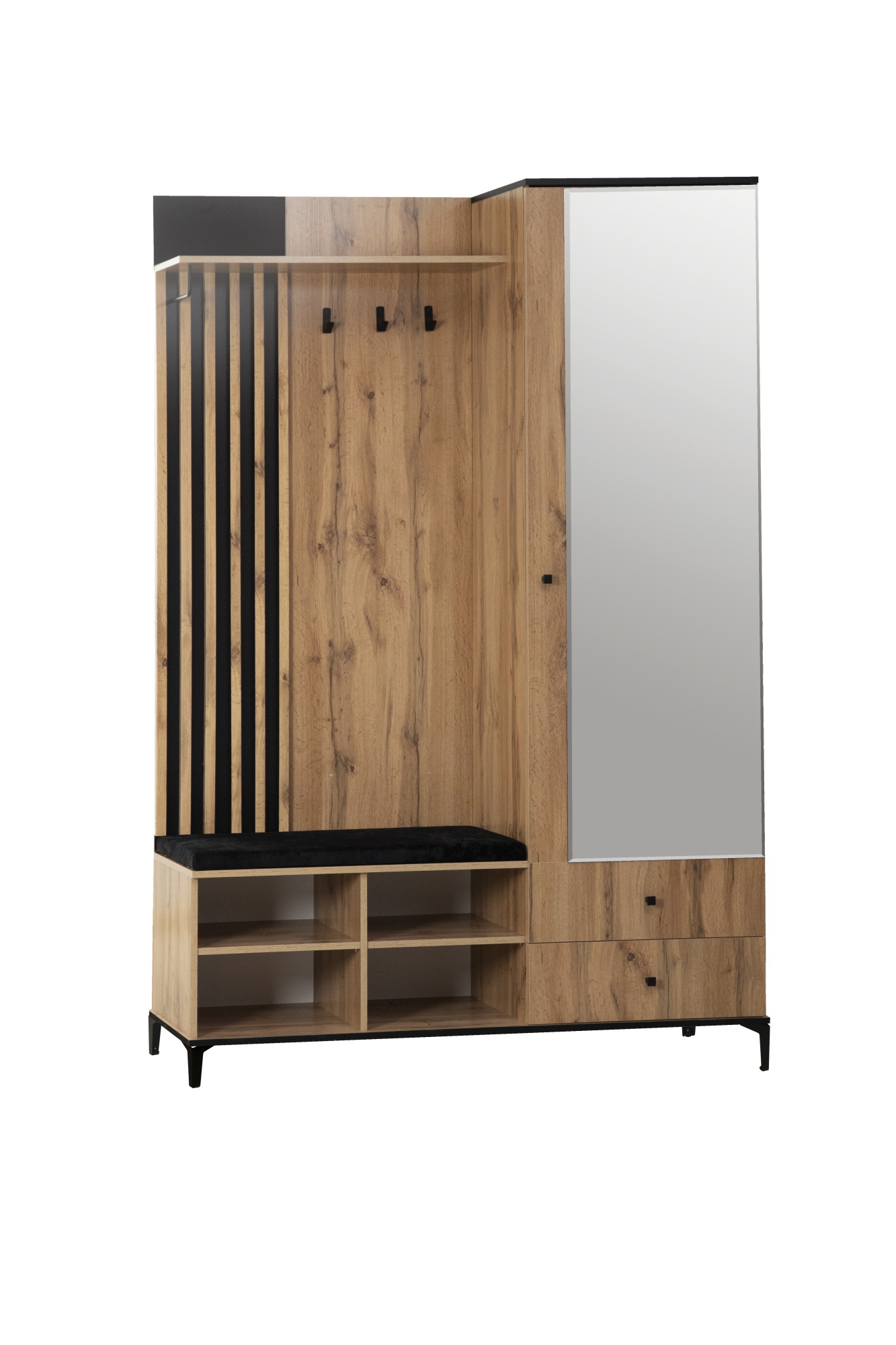 "Либерти" 51.22 Шкаф для прихожей (опора h=150) (дуб вотан / черный / велюр монако черный)