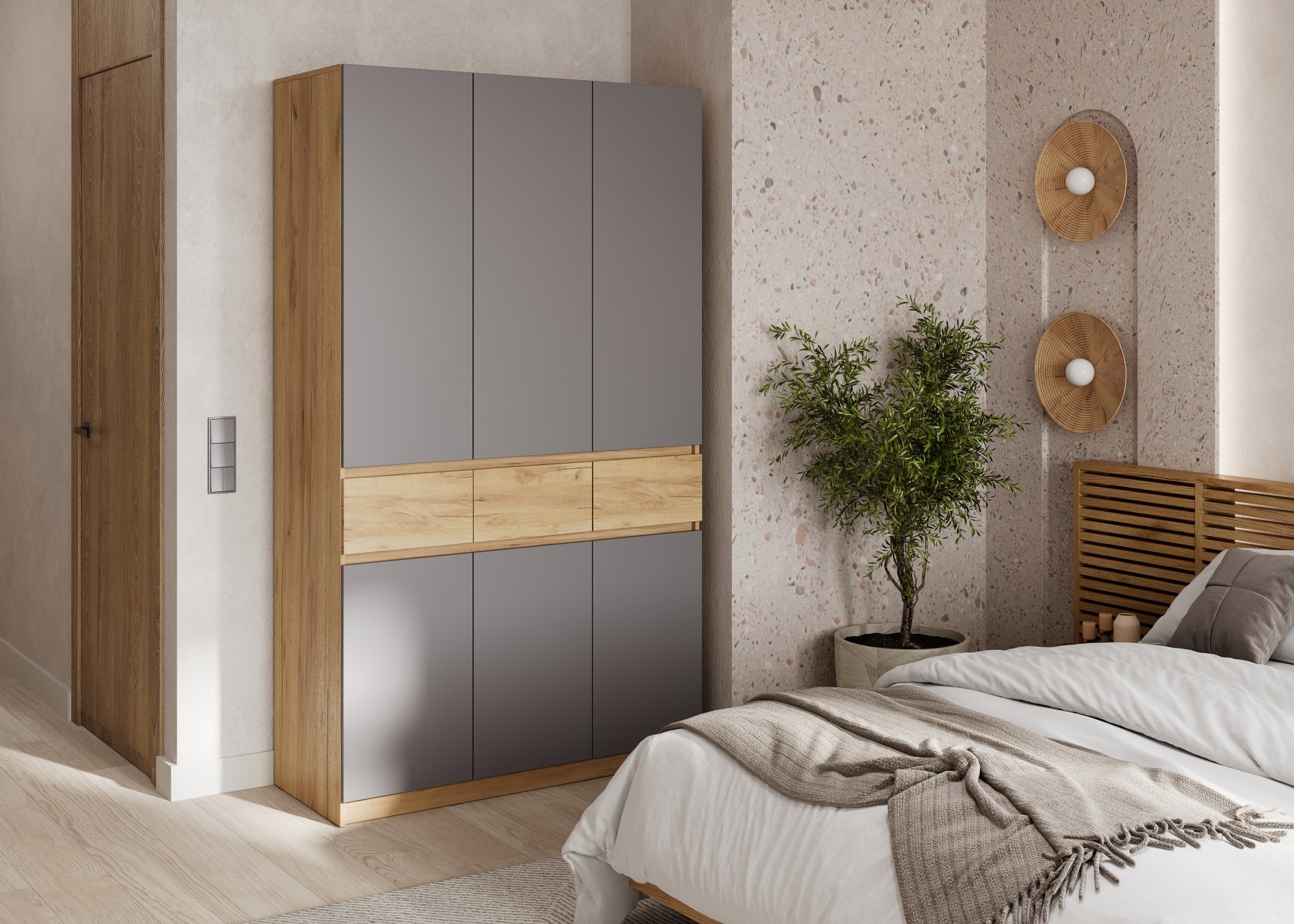 БОСТОН ЛАЙТ Шкаф ШК-003 (3-ств.) Дуб Крафт золотой/Серый шифер