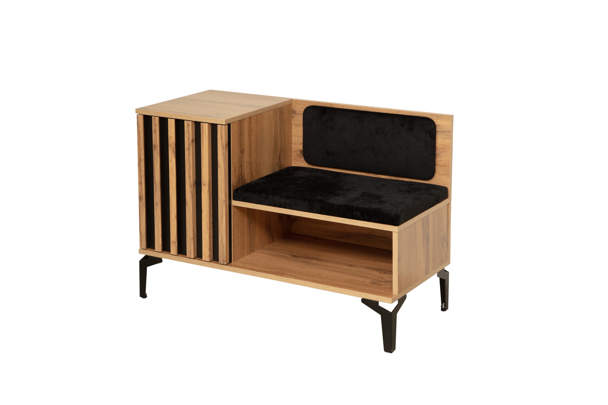 "Либерти" 51.23 Тумба под обувь (опора метал. h=150мм) (дуб вотан / черный / ткань велюр монако черн