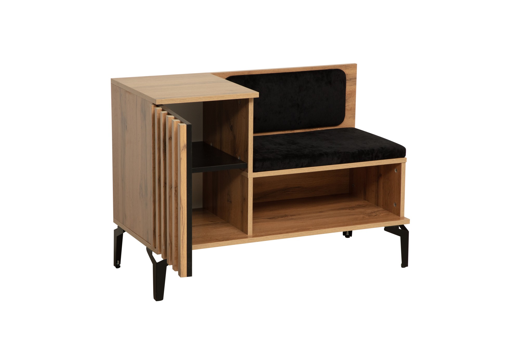 "Либерти" 51.23 Тумба под обувь (опора метал. h=150мм) (дуб вотан / черный / ткань велюр монако черн